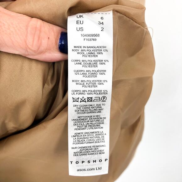 TOPSHOP Women's Brushed Shacket Size 2 Tan Camel Belted Long Sleeve NWT - Picture 12 of 13